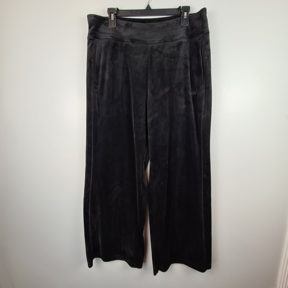 DKNY Sport Womens Black Velour Wide Leg Studded Lounge Pants Size Large L